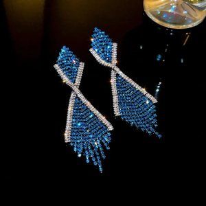 XL Statement Drop Diamond Style Blue Earrings